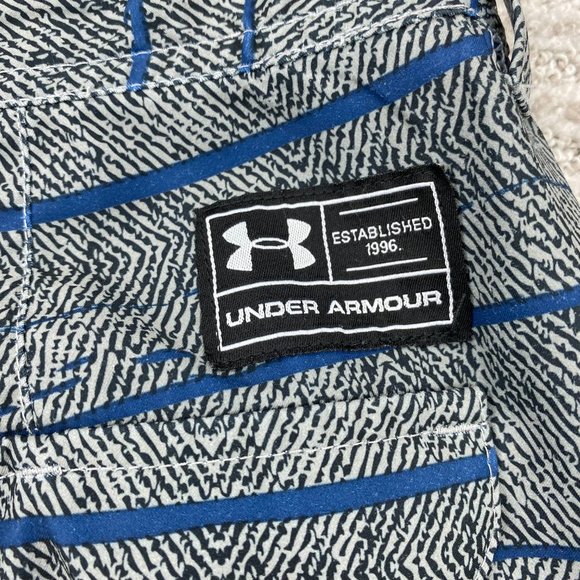 Under ARMOUR UA Swim Shorts Men 34 Gray Blue Striped Board Short Pants Outdoor - Picture 7 of 13